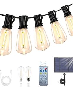 100FT Solar String Lights with Dimmable LED Bulbs for Outdoor Use