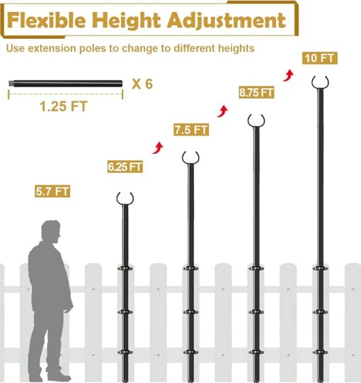 Adjustable 10 FT Outdoor String Light Poles for Deck and Patio Railing - Image 2