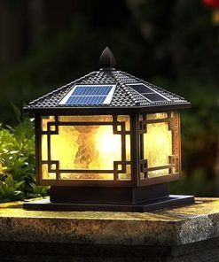 Vintage Solar Glass Pillar Lantern Waterproof Outdoor Post Light 2