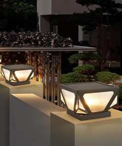 Tri Color Dimming Outdoor Solar Column Lights for Garden Driveway 2