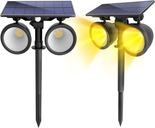 Solar Spot Lights 2 Pack Waterproof Motion Sensor Lamp for Garden