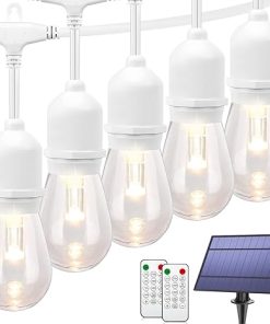 3 Color Dimmable Solar String Lights 48FT with Remote and Bulbs