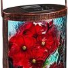 Evergreen Handpainted Glass Metal Solar Lantern for Indoor Outdoor