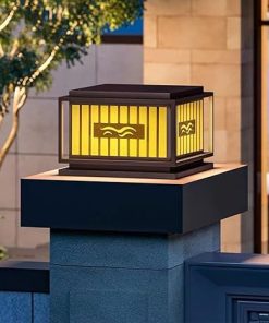 Solar Outdoor Pillar Lamp Square Metal Frame for Garden and Yard 2