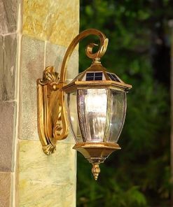 Bronze Solar Wall Lantern Outdoor Light with Clear Glass Lampshades 2
