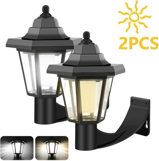 Garden Solar LED Wall Lights Outdoor Waterproof Hexagonal Lantern 2PCS - Image 2