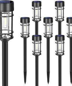 8 Pack LED Solar Pathway Lights Outdoor Waterproof Glass Metal 3000K 2