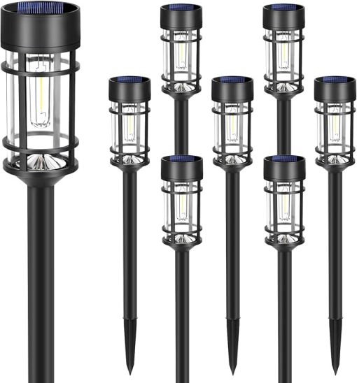 8 Pack LED Solar Pathway Lights Outdoor Waterproof Glass Metal 3000K - Image 2