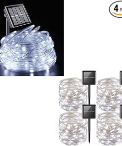 Yeguo 66ft Solar Rope Lights 4 Pack 100 LED Fairy Lights White
