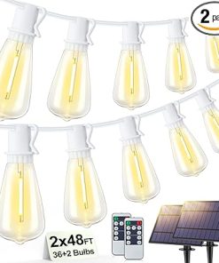 96FT Solar Outdoor String Lights with Remote Timer Waterproof Dimmable