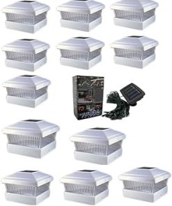18 Pack 5×5 Outdoor Solar LED Post Cap Lights with Bonus String Lights