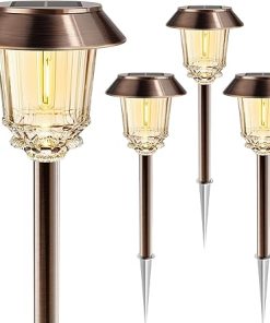 Waterproof Solar Pathway Lights 4 Pack Dimmable Glass and Metal