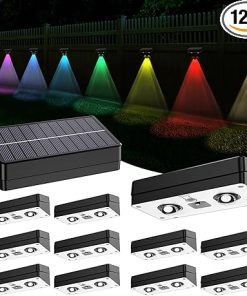 12 Pack Solar Fence Lights RGB Waterproof LED Color Changing Outdoor