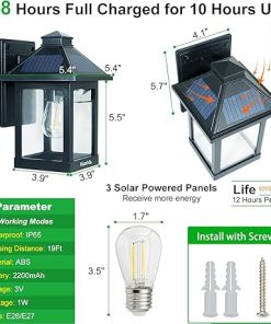 2 Pack Solar Wall Lights Outdoor Motion Sensor Waterproof LED Sconces 2