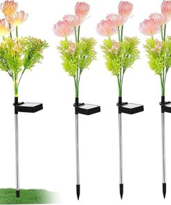 Solar Flower Lights 4 Pack Outdoor Garden Decor Easy Install Yard Lighting