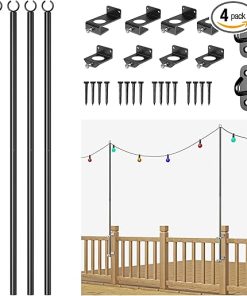 4 Pack 6.5FT Stainless Steel String Light Pole Brackets with Hooks