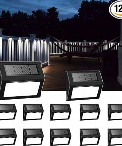 12 Pack Solar Fence Lights Outdoor Waterproof Stainless Steel Black