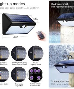 Solar Motion Sensor Light 60 LED 1300LM Waterproof Wireless Security 2