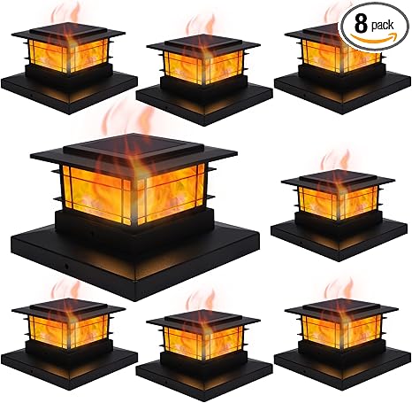Solar Flame Post Lights 8 Pack for Garden Deck Vinyl Wooden Posts Solar Flame Post Lights 8 Pack for Garden Deck Vinyl Wooden Posts