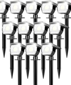 12 Pack Solar Spot Lights Outdoor Waterproof 3 Modes for Garden