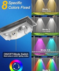 Solar Powered Fence Lights with 6 RGB Colors and Warm White (12 Packs) 2
