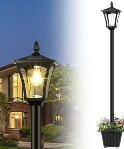 72 Inch Solar Outdoor Light with Planter for Backyard and Patio