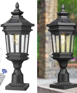 Solar Outdoor Pole Light Fixture with Remote for Garden and Patio