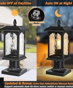 Outdoor Dusk to Dawn Post Light with Pier Mount Base and Glass Shade 2