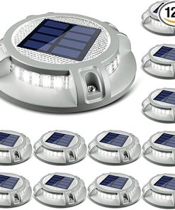 SIEDiNLAR Solar Driveway Lights Outdoor 4 Modes 40 LEDs Dock Driveway Markers Deck Light Waterproof for Step Ground Walkway Pathway Yard Garden, White/Warm Dynamic Lighting (12 Pack)