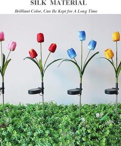 Solar Flower Lights Outdoor LED Tulip Garden Stake 4PCS Waterproof 2