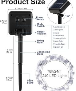 8 Pack Solar String Lights Outdoor Waterproof 240 LED 78ft Cool White 2