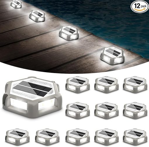 Solar Driveway Deck Lights 6000K LED Pathway Lights 12 Pack Outdoor