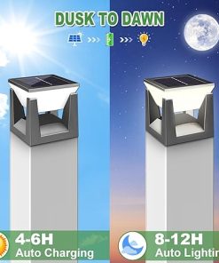 Outdoor Solar Post Lights 4 Pack Waterproof LED Pillar Lamp 3 Modes 2
