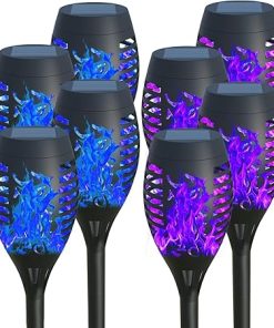 AOUNQ 8 Pack Waterproof Solar Torches with Flickering Flame Lights