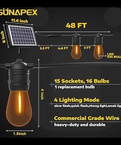 Solar String Lights 48FT Waterproof Outdoor Edison Bulbs for Patio 2