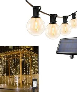 LED Curtain Lights and Solar String Lights Bundle for Outdoor Use