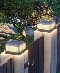 Solar Outdoor Column Light Black Metal LED Post Light for Garden 2