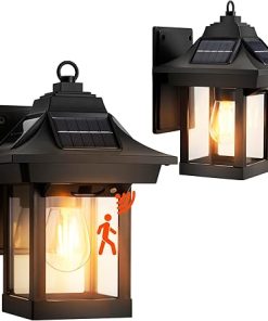 Solar Wall Lantern Lights 2 Pack Wireless LED Motion Sensor Outdoor