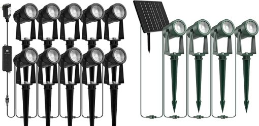 ZYAN 10 Pack LED Landscape Spotlights with Sensor and 4 Pack Solar Lights