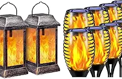 TomCare Outdoor Solar Torches Flickering Flame Waterproof Garden Lights