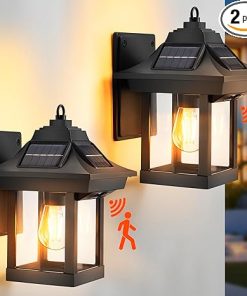 Solar Wall Lanterns Outdoor Motion Sensor Dusk to Dawn Waterproof Black