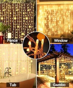 2 Pack Remote Control Solar Curtain Lights 300 LED Outdoor Decor 2