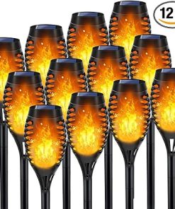 Outdoor Solar Lights, 12Pack Solar Torch Light with Flickering Flame, Garden Lights Waterproof for Outdoor Decor, Flame Torches for Outside, Luces Solares para Exteriores Pathway Yard Garden Decor