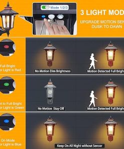 2 Pack Motion Sensor Solar Wall Lantern Lights with 3 Modes Outdoor 2