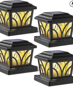 Solar Post Cap Lights Outdoor Aluminum 4 Pack for Vinyl Wood Fences