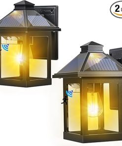 Solar Porch Lights 2 Pack with Motion Sensor and Waterproof Design