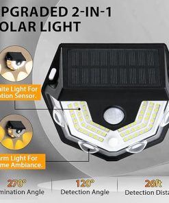 2-in-1 Solar Fence Lights, Motion Sensor Outdoor Lights, 270° Wide-Angle Illumination, 54 LEDs White Light&4 LEDs Warm Light, Dusk to Dawn Step Light for Yard, Pathway, Porch, 6 Pack 2