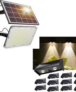 JACKYLED 1000 Lumens Solar Lights Outdoor and 50lm Solar Fence Lights
