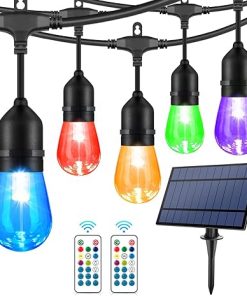 48FT Solar RGB Outdoor String Lights with 15 Waterproof LED Bulbs