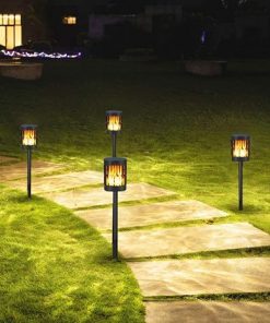 2 Pack Solar LED Garden Flame Light Outdoor Hanging Lantern Lamp 2